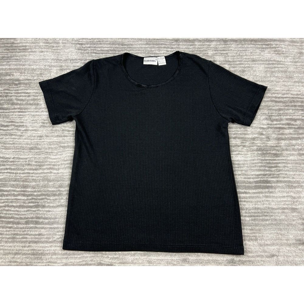 Fashion Bug Top Womens Large Black Shortsleeve Polyester Blend Casual